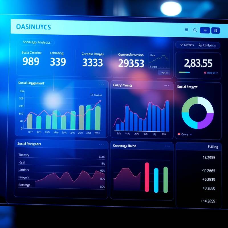 A detailed dashboard view of a digital marketing campaign, showing analytics, social media engagement, and conversion rates.